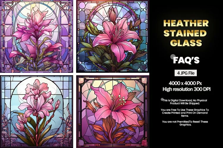 Stained Glass Heather Flower Square Coaster - 04 Variations