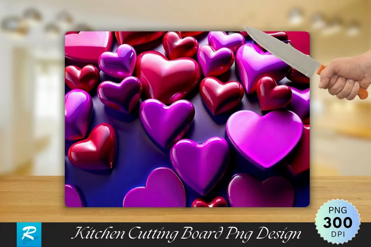 3D Heart Cutting Board Sublimation Design
