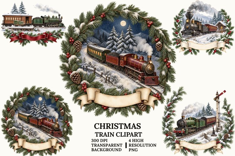 Christmas Round Clipart Rustic Winter Home and Nativity PNG example image 1