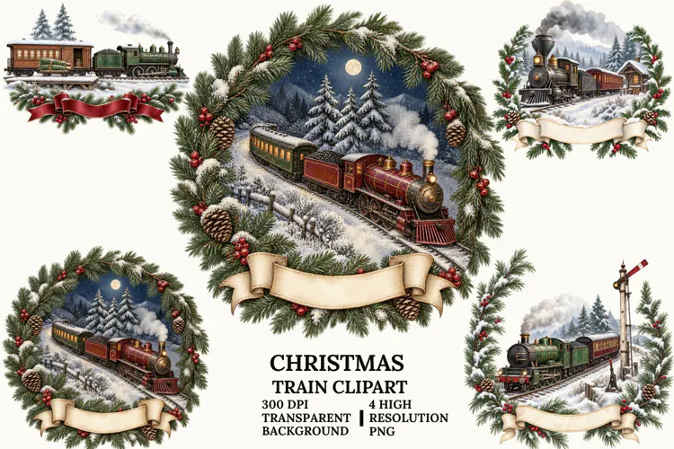 Christmas Round Clipart Rustic Winter Home and Nativity PNG