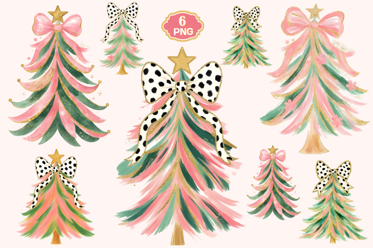 Hand Painted Coquette Christmas Tree PNG, Christmas Tree PNG
