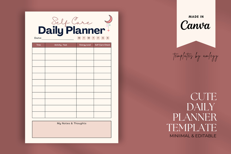 Boho Self-Care Daily Planner Template | Canva Editable