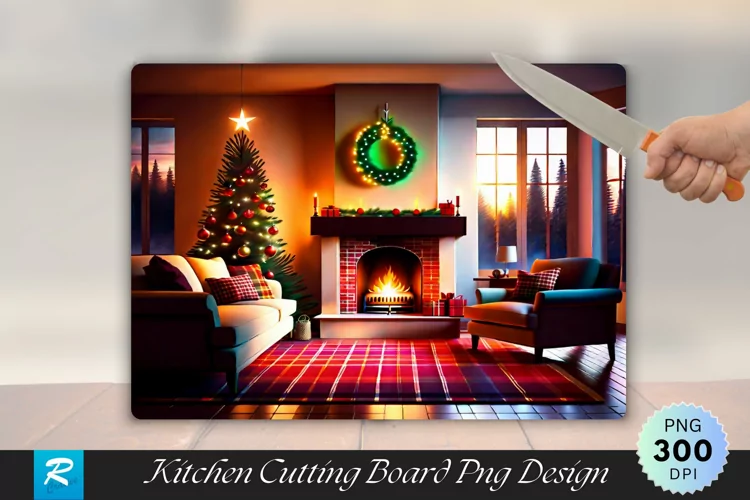 Cozy Living Room with Rustic Christmas Charm Cutting Board