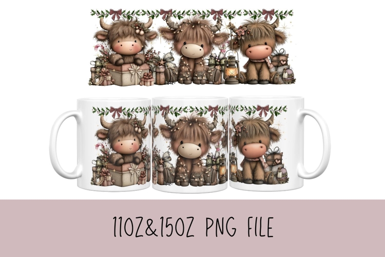 11oz, 15oz Christmas Mug Coffee PNG Sublimation, Cute Cow
