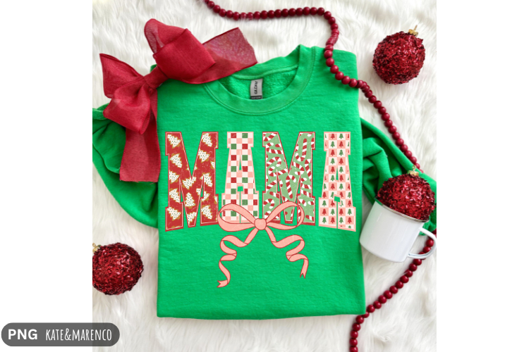 Mama Christmas PNG | Preppy Mom Coquette Bow Christmas PNG