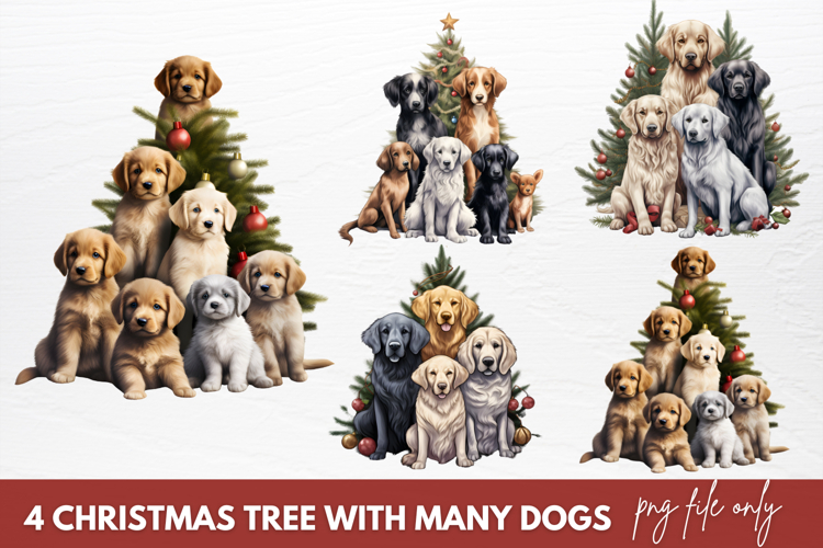 Christmas Tree With Many Dogs Clipart