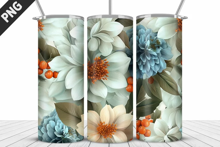 3D Daisy Flowers 20oz Tumbler Wrap | Sublimation Design