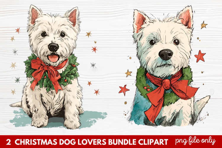 2 Christmas Dog Lovers Clipart | Festive Holiday Puppy PNG