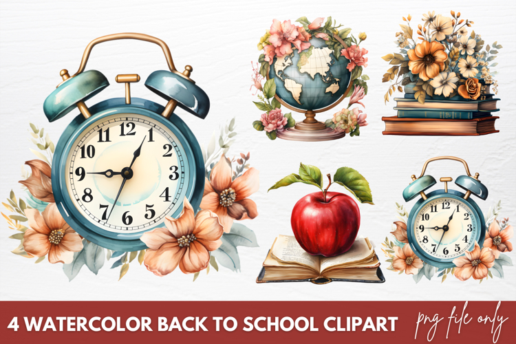 Back to School Sublimation Clipart, Watercolor Clipart