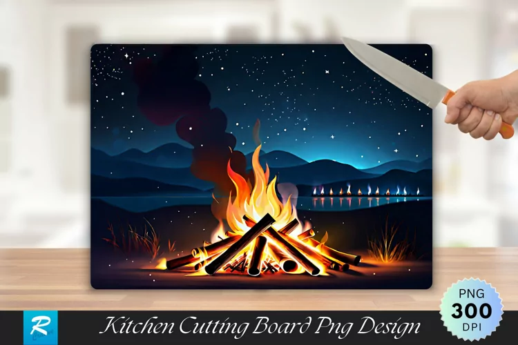 Bonfire at Night Cutting Board Sublimation Design