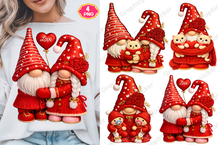 Latch Hook Yarn Valentines Gnome PNG, Valentine’s Day PNG