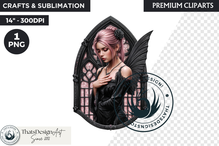 Pastel Goth Fairy Clipart, Black Pink PNG fantasy clipart