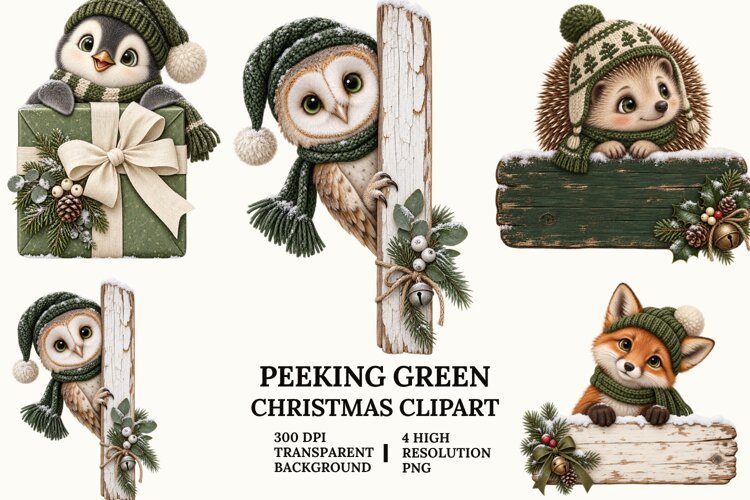 Peeking Christmas Clipart with Koala, Beaver and Angel PNG example image 1
