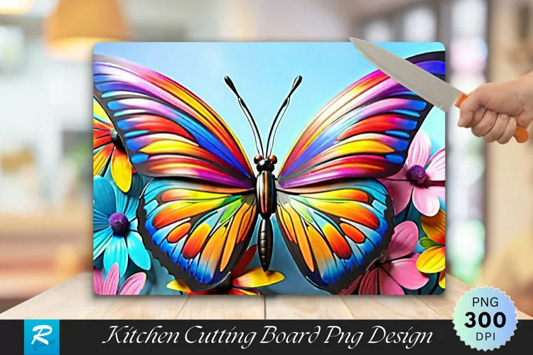 3D Butterfly Cutting Board Sublimation Design