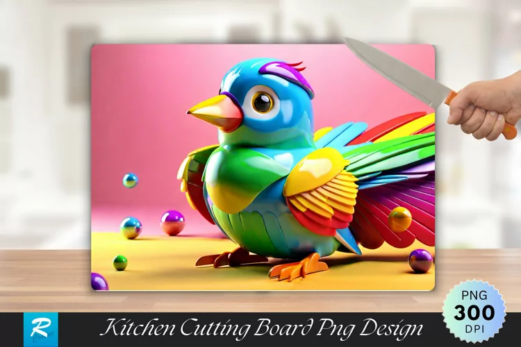 3D Colorful Bird Cutting Board Sublimation Design
