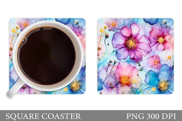 Flowers Square Coaster Sublimation. Flowers Coaster Design