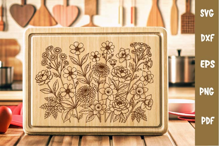 Flowers SVG, Laser Engraving files for Cutting board