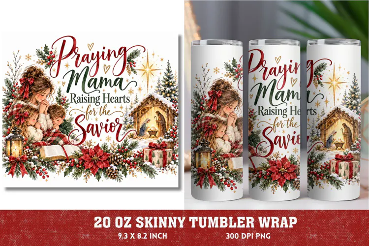 Blessed Mama Christmas 20oz Tumbler Wrap, Christian Mom Chri