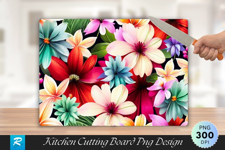 Pattern of Colorful Flower Cutting Board Sublimation Design example image 1