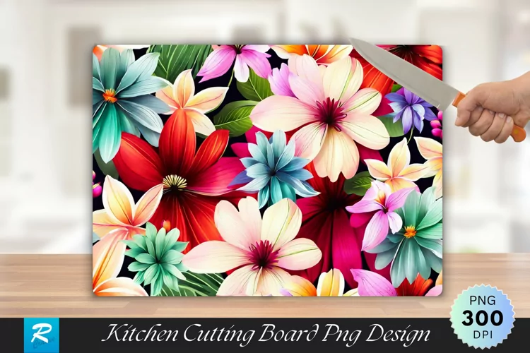 Pattern of Colorful Flower Cutting Board Sublimation Design
