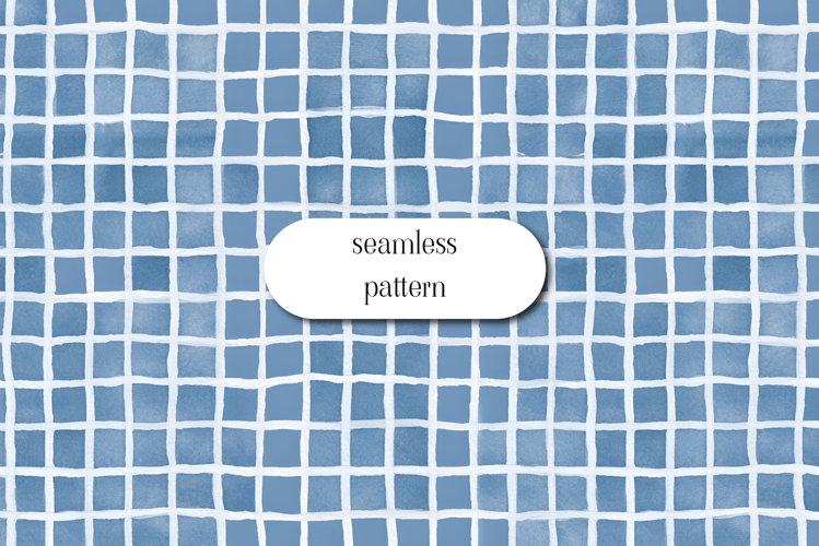 Blue Watercolor Grid Seamless Pattern Digital Paper