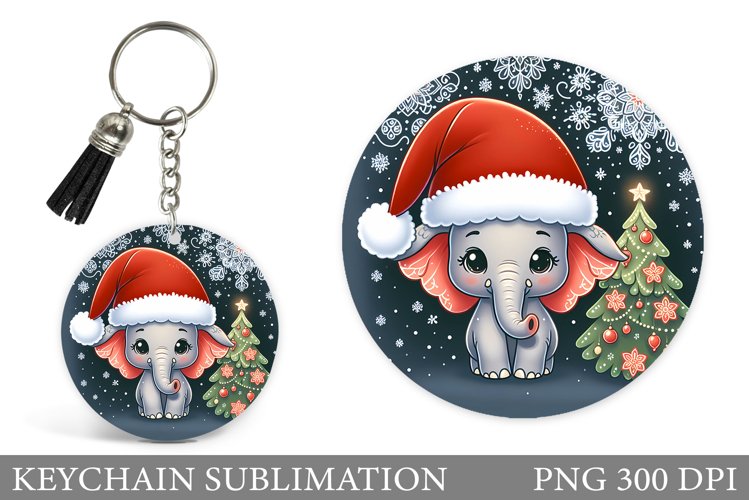 Christmas Elephant Keychain. Winter Elephant Keychain Design