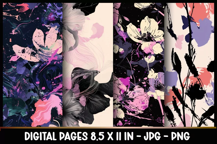 4 Abstract Flowers Digital Papers I Junk Journal 8.5x11