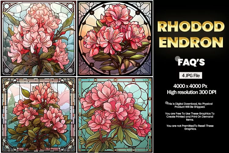 Stained Glass Rhododendron Square Coaster - 04 Variations