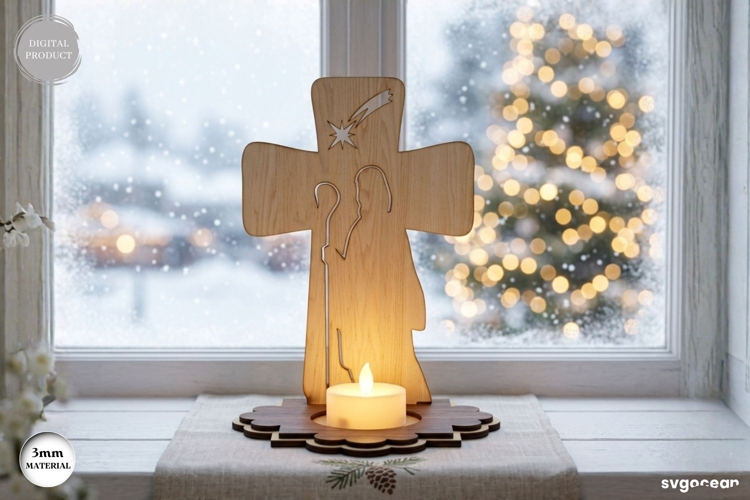 Nativity Cross Candle Holder Laser Cut | Glowforge | SVG
