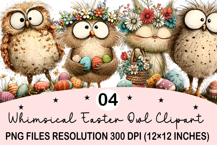 Whimsical Easter Owl Clipart Watercolor Easter Bunny