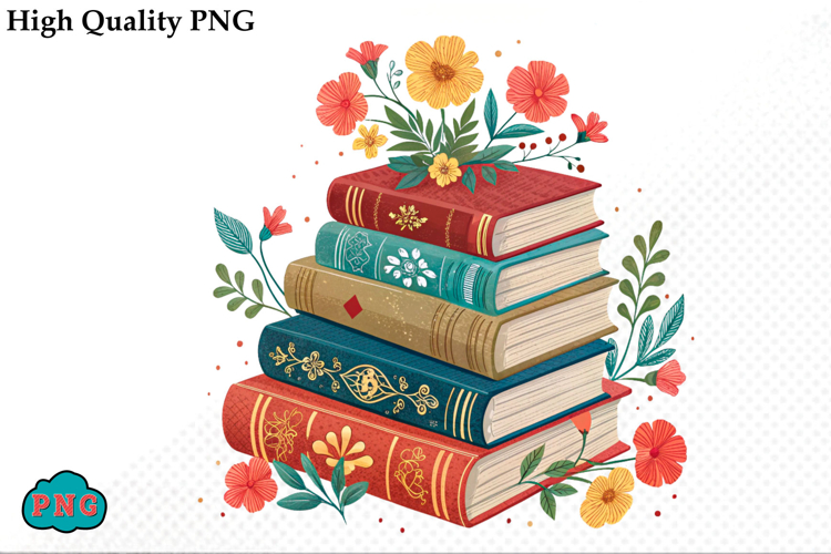 Watercolor Floral Books Clipart PNG