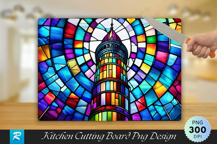 Stained Glass Tower Cutting Board Sublimation Design