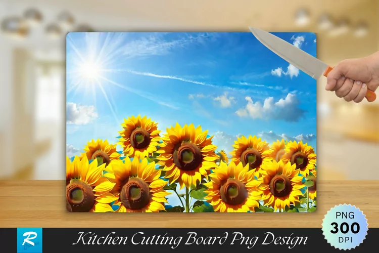 Sunflower with Blue Sky Cutting Board Sublimation Design