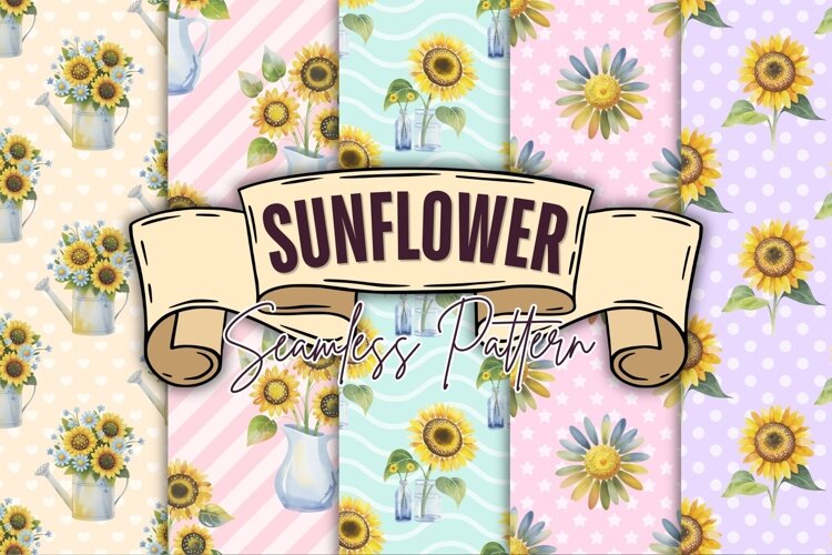 Watercolor Sunflower Digital Paper example image 1
