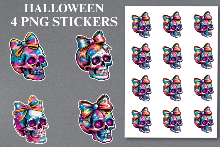 4 Halloween Skull Stickers Png | Printable