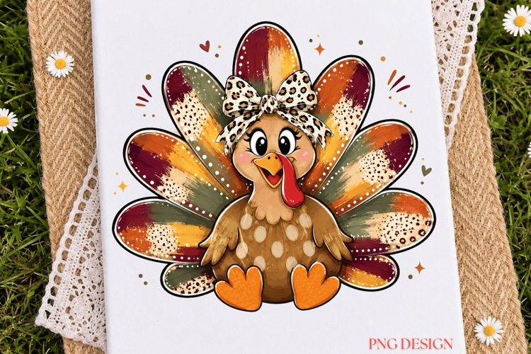 Cute Thanksgiving Turkey PNG, Fall Turkey Sublimation, Leopa