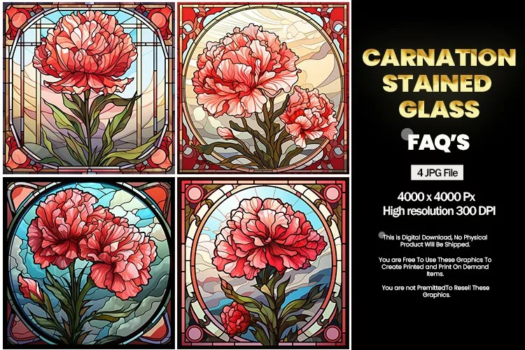 Stained Glass Carnation Square Coaster - 04 Variations