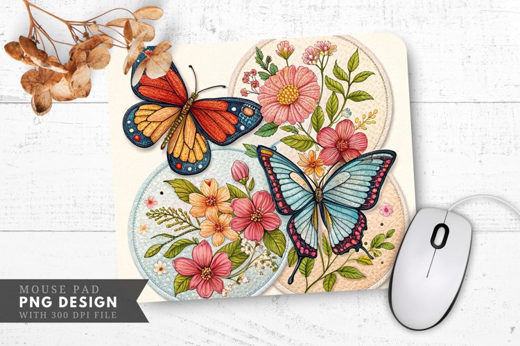 Butterfly Blooms Fabric Patch Mouse Pad PNG Design example image 1