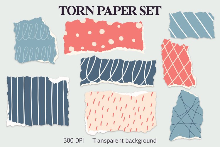 Blue and Coral Abstract Torn Paper ripped paper example image 1