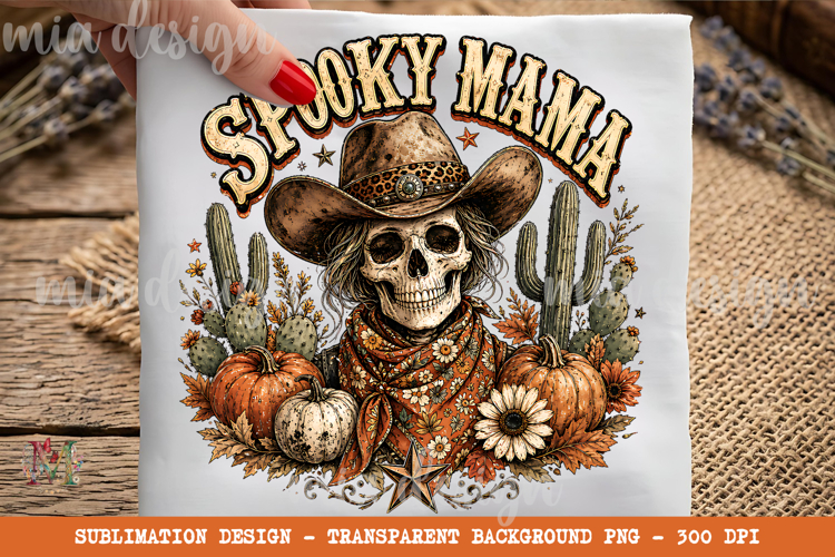 Spooky Mama PNG, Western Cowgirl Skull Halloween Sublimation