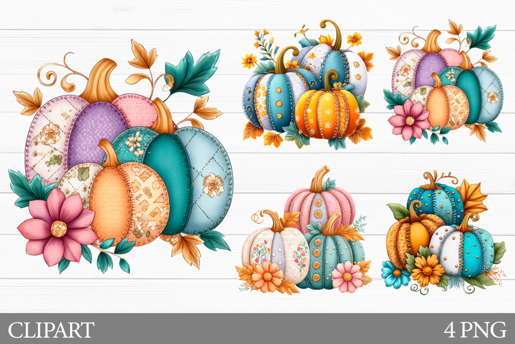 Patchwork Pumpkin Clipart. Fall Pumpkin Clipart