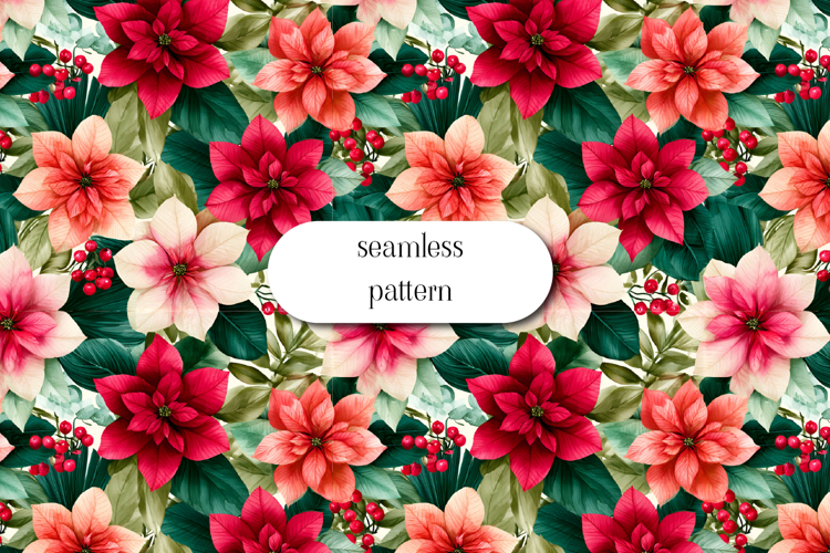 Poinsettia Pattern | Christmas Floral Digital Paper