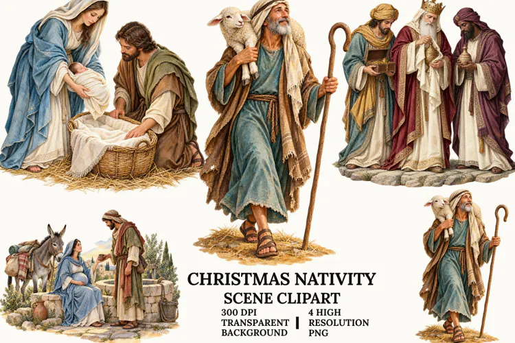 Christmas Nativity Clipart, Holy Family and Baby Jesus PNG