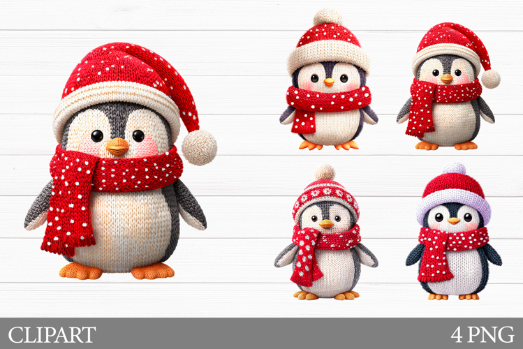 Crochet Penguin Clipart. Christmas Penguin Sublimation