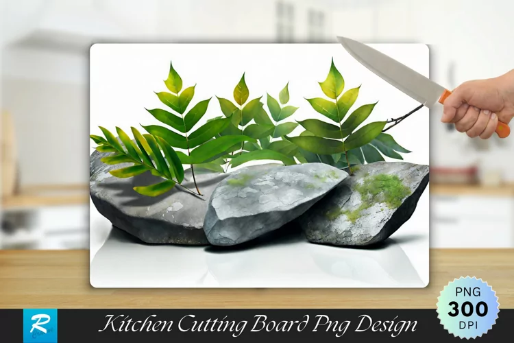 Leaves With Rock Cutting Board Sublimation Design