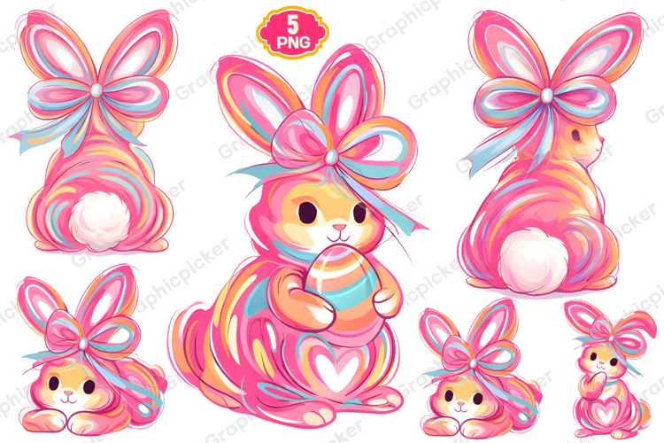 Bunny Coquette Bow PNG, Brushstroke bunny easter PNG