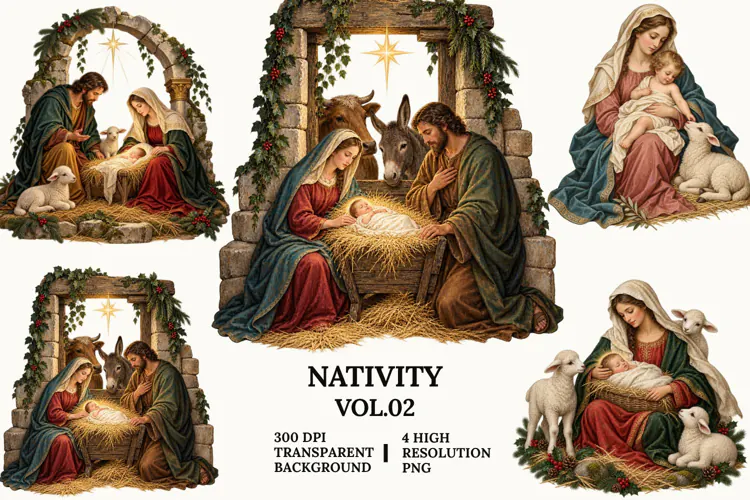 Nativity Vol 2 Clipart, Mary and Baby Jesus Christmas PNG