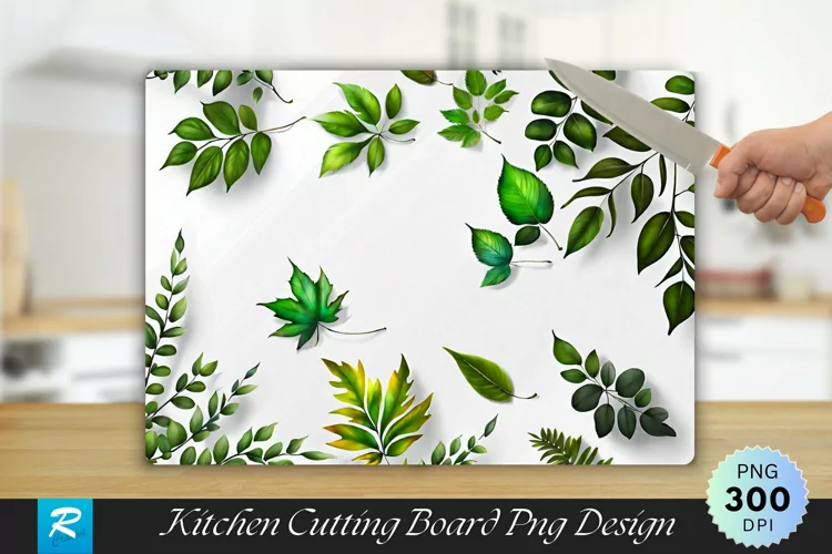 Leaves on White Board Cutting Board Sublimation Design