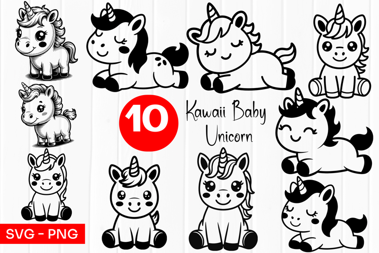 Cute Kawaii Baby Unicorn SVG PNG