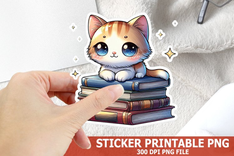 Cute Cat on A Stack of Books Sticker| Books Sticker